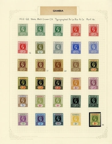 Gambia 1912-22 set with some shades to 1/-, 1921-22 set and 1922-29 set with three shades