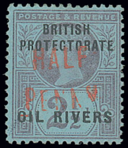 Niger Coast 1893 (Dec.) Old Calabar Provisionals Type 6 ½d. in vermilion on 2½d. purple on blue with