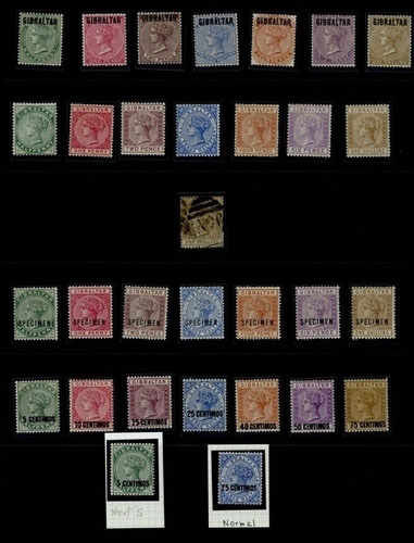 Gibraltar Issued Stamps 1886 on Bermuda set of seven, 1886-87 sets (2, one overprinted "