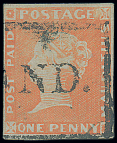 Mauritius 1848-59 "post paid", early intermediate impression, 1d. dull vermilion, [3], close to good