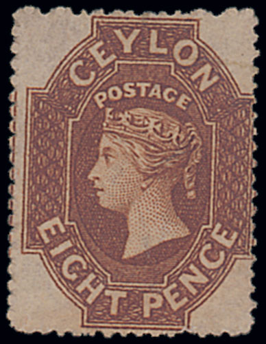 Ceylon 1861-64 Watermark Star Intermediate Perforations 8d. brown, unused without gum, good