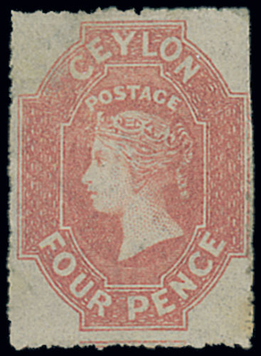 Ceylon 1861-64 Watermark Star Rough Perforations 4d. rose-red, part original gum; sound. S.G. 30, £