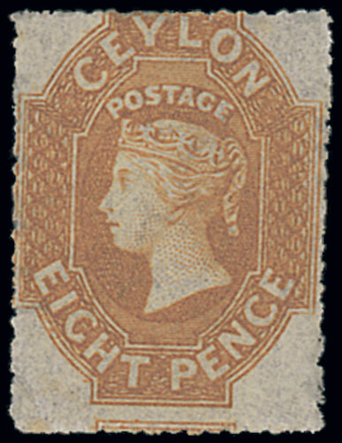 Ceylon 1861-64 Watermark Star Rough Perforations 8d. yellow-brown, part original gum, fresh. S.G.