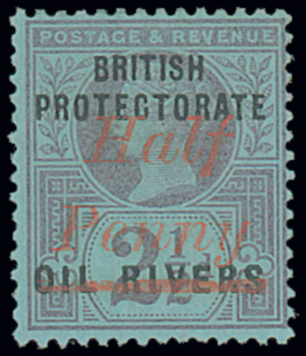 Niger Coast 1893 (Dec.) Old Calabar Provisionals Type 8 ½d. in vermilion on 2½d. purple on blue,
