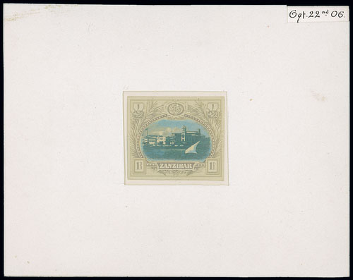 Zanzibar 1908-09 Issue Essays 1r. showing View of Port, composite photographic type with the