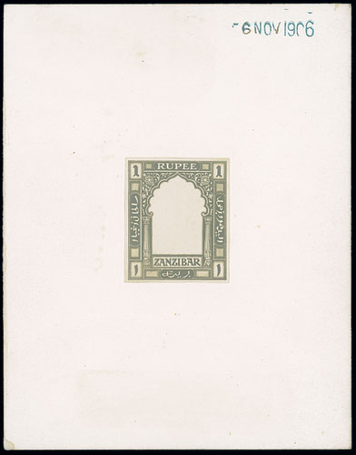 Zanzibar 1908-09 Issue Essays 1r. frame in design very close to that issued, photographic and
