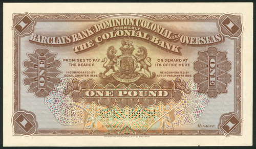 1 † Barclays Bank (Dominion, Colonial and Overseas), an obverse and reverse colour trial for a £1,