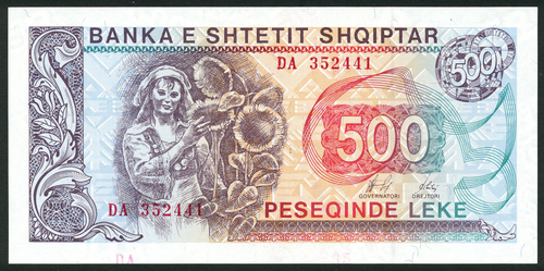 1 Peoples Republic of Albania, 100 and 500 (2) lek, 1991, 1000 leke, 1995, and 200 and 500 leke,