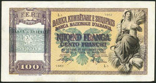 1 Peoples Republic of Albania, 20 franga (3), ND (1945), serial numbers A22 2433, C18 7747 and O22