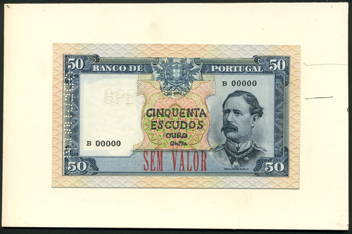 1 † Banco de Portugal, an obverse composite essay on board for a 50 escudos, ND (ca 1953), Ch 7a,