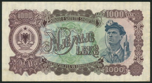 1 Peoples Republic of Albania, 10 (2), 50 (2), 100 (2), 500 (3) and 1000 lek, 1949, Skanderbeg,