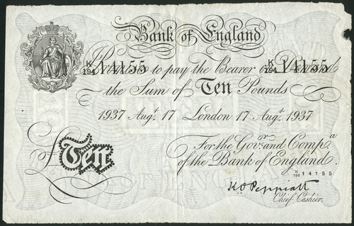 1 Bank of England, K.O. Peppiatt (1934-1949), Bernhard £10 (2), London, 1937, prefix K/169, K/194,