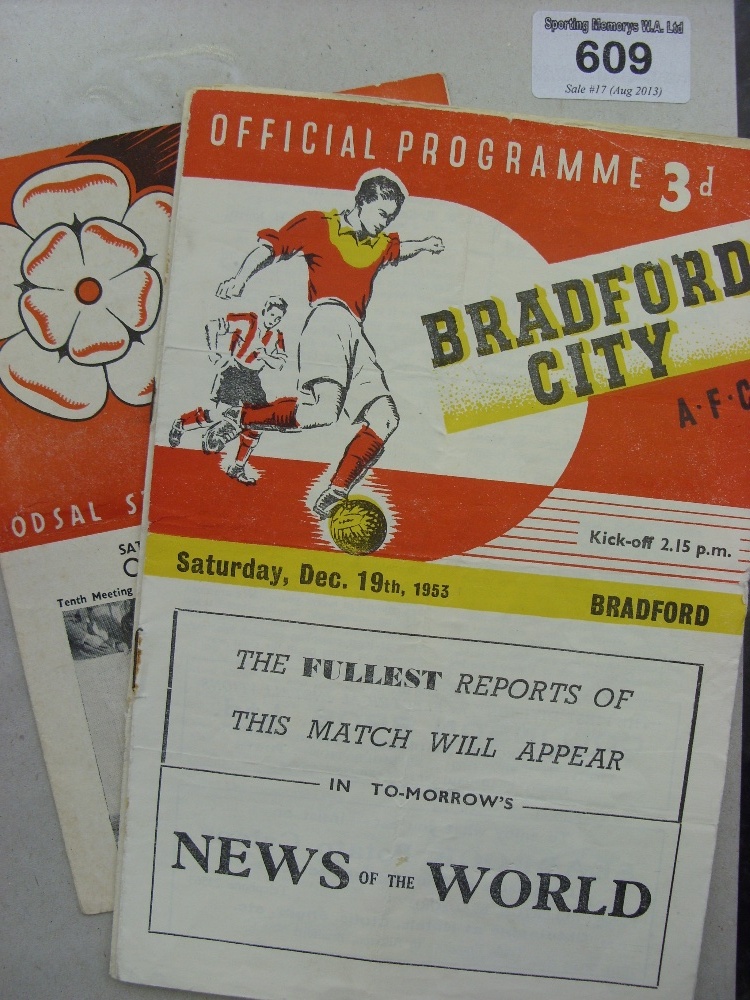 A collection of 4 football programmes, 1953/54 Bradford City v Bradford Park Avenue, Bradford PA v