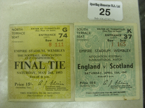 1953 FA Cup Final, Blackpool v Bolton, a ticket from the game played at Wembley on 02/03/1953,