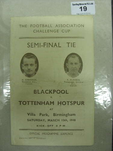 1947/48 FA Cup Semi-Final, Blackpool v Tottenham, a programme from the game played at Aston Villa on