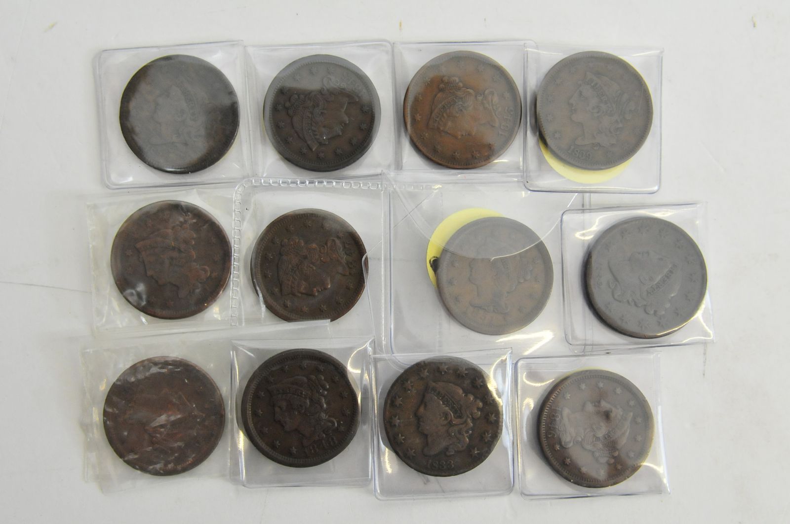 A bag of twelve of American one cent pieces dating from 1832 onwards