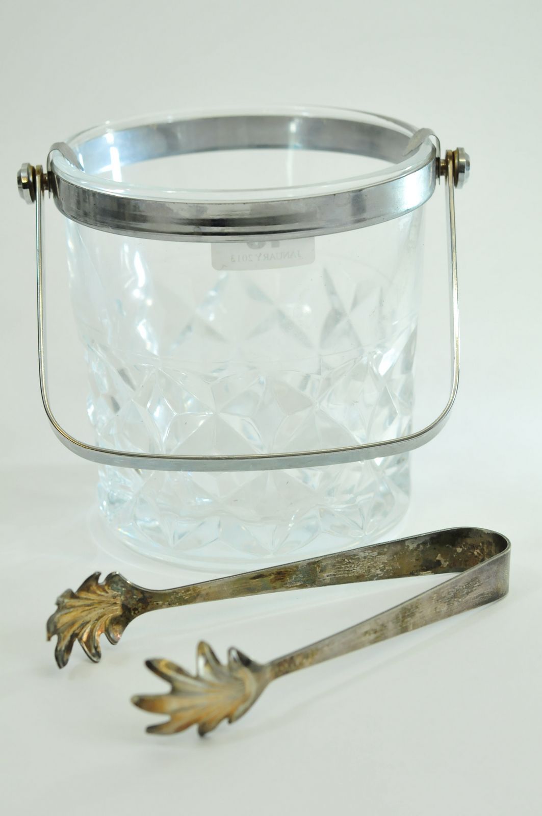 A Crystal D' Arques crystal ice bucket with silver plate tongs
