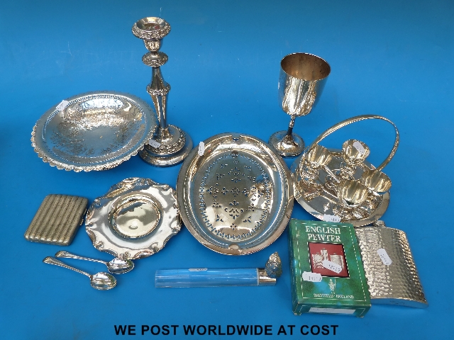 Silver plated egg set and other plated items