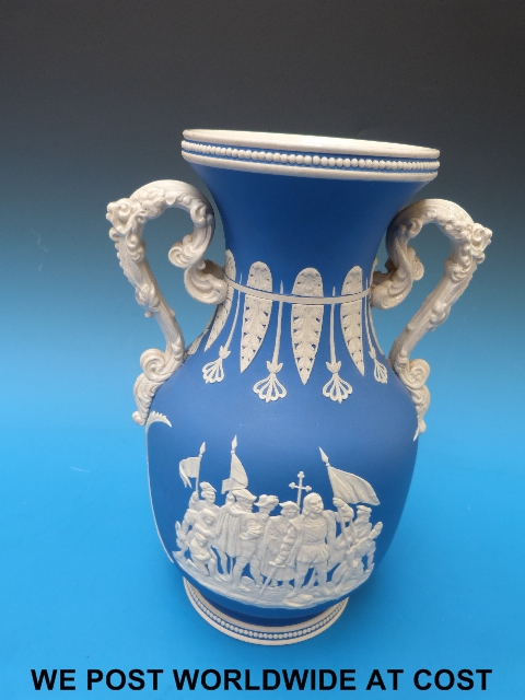 A rare Copeland vase decorated with moulded/sprigged scene of Columbus landing in America in 1492,