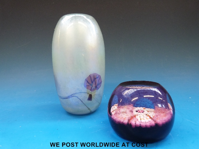 Studio glass vase signed Helen Wallace ? and a Caithness Alexandra paperweight 54/350