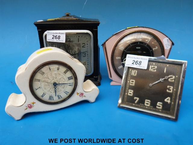 Four vintage alarm and timepieces, one by E Ingraham Co, Bristol, Com, USA, a Metamec. a Westclox