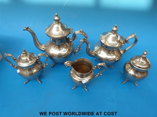 Five-piece silver plated tea set by Goldfeder Silverware Co, Yatesville CT USA (1932-57)