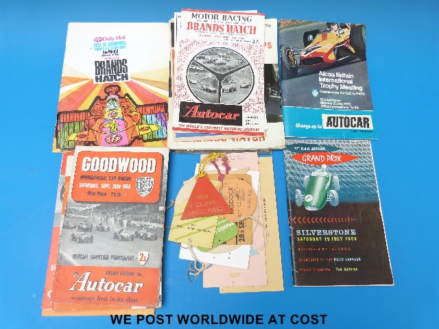 A selection of motor racing ephemera  c1950/1960/1970 to include programmes, passes, Goodwood,