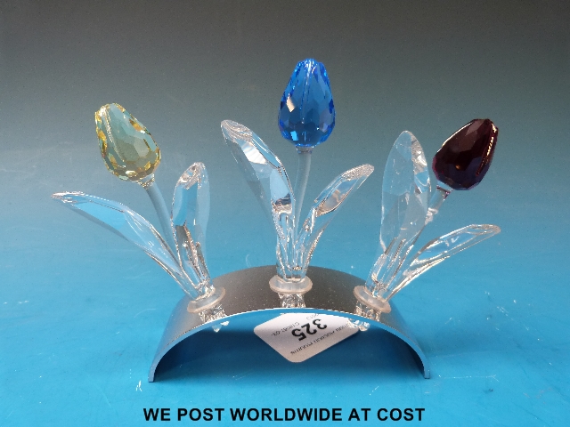 Swarovski tulip, blue, red yellow, with stand B, all in original boxes.