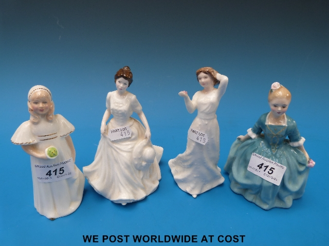 Royal Doulton figurines, "Child from Williamsbury" "Bridesmaid", "With Love" and "Harmony"