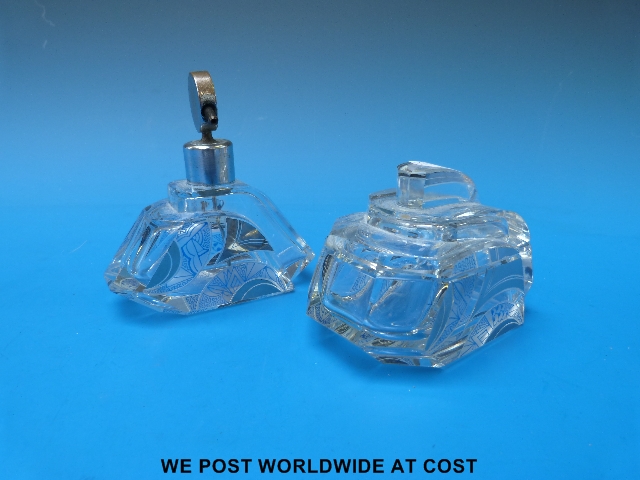 Cut glass atomiser probably 1930s and matching lidded pot