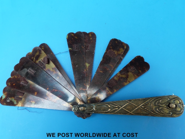 Silver handled fan with faux tortoiseshell folding sections (B'ham 1908)