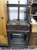 Late 18thC/19thC oak book press with single drawer, approx height 160 cm