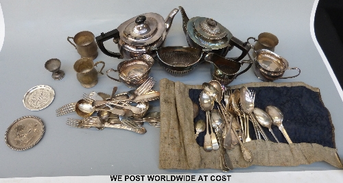 Plated cutlery and tea set etc.