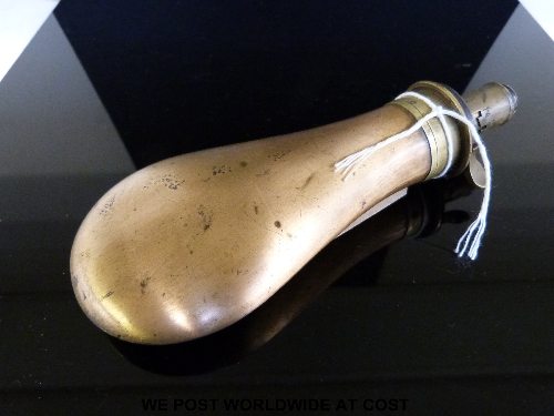 A Hawksley shaped brass powder flask