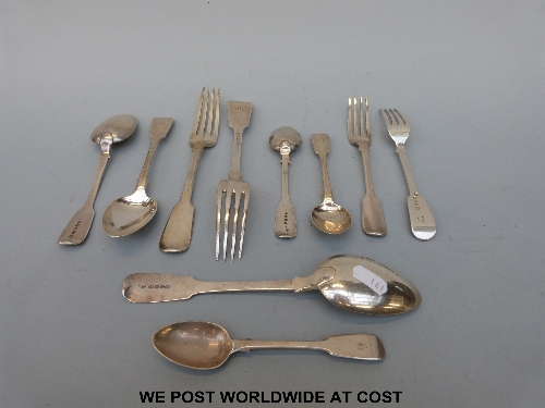 A quantity of hallmarked silver, late Georgian and Victorian fiddle pattern cutlery to include two