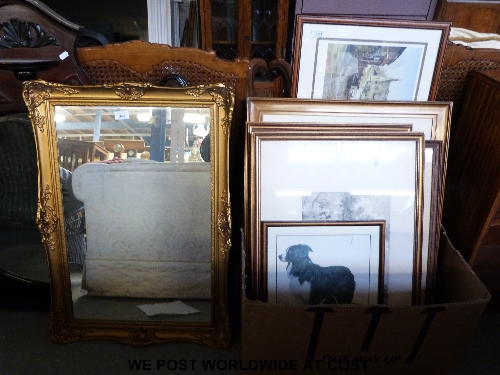 A large collection of prints to include hunting and sporting related and a gilt framed mirror.