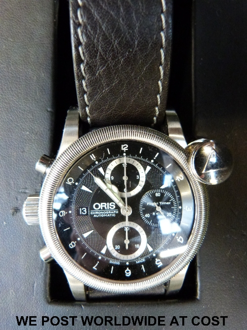 An Oris chronograph Automatic Flight Timer gents wristwatch, boxed with book and Hurricane model