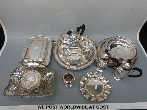 A collection of silver plate including Mappin & Webb, tureen, coffee pots etc together with a silver