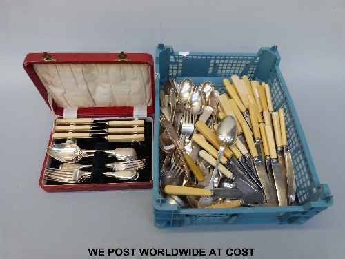 A box of plated cutlery incl a boxed set of cutlery