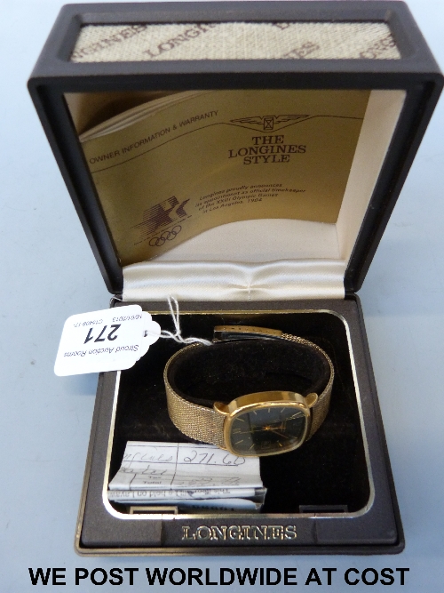 A gent's Longines 1980s wristwatch in case with original receipt