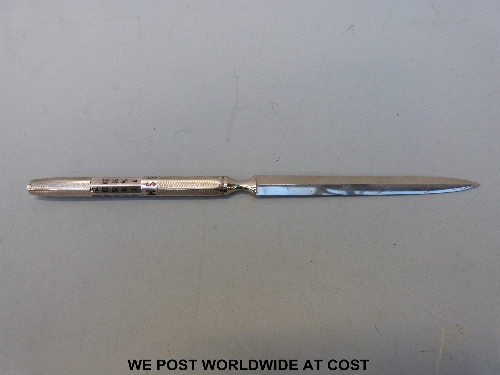 Letter opener (925 impressed) with revolving perpetual calendar, also impressed C & C length 23cm