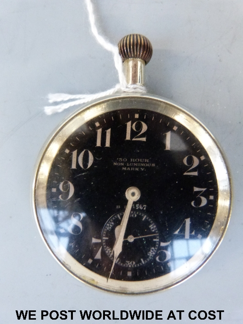 Mk V RFC 30 hr pocket watch serial no BD1567 1914-17 black dial, extended stem without bow, ministry