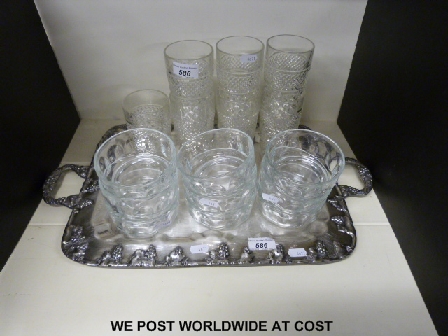 A heavy plated tray, glass items etc