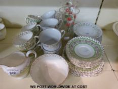 Six cups and saucers with pretty floral design by crown ming together with a part tea set service by