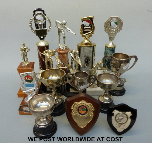 A quantity of c1950 sporting trophy cups together with some contemporary examples mostly snooker/