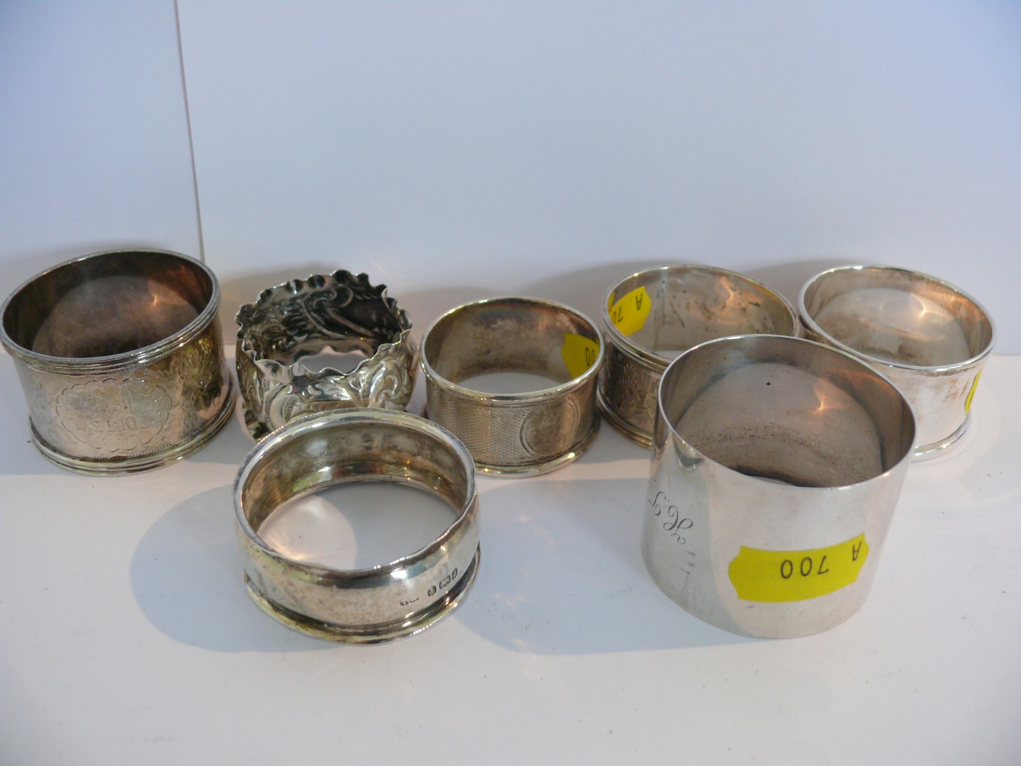 Seven various silver napkin rings, 4oz.