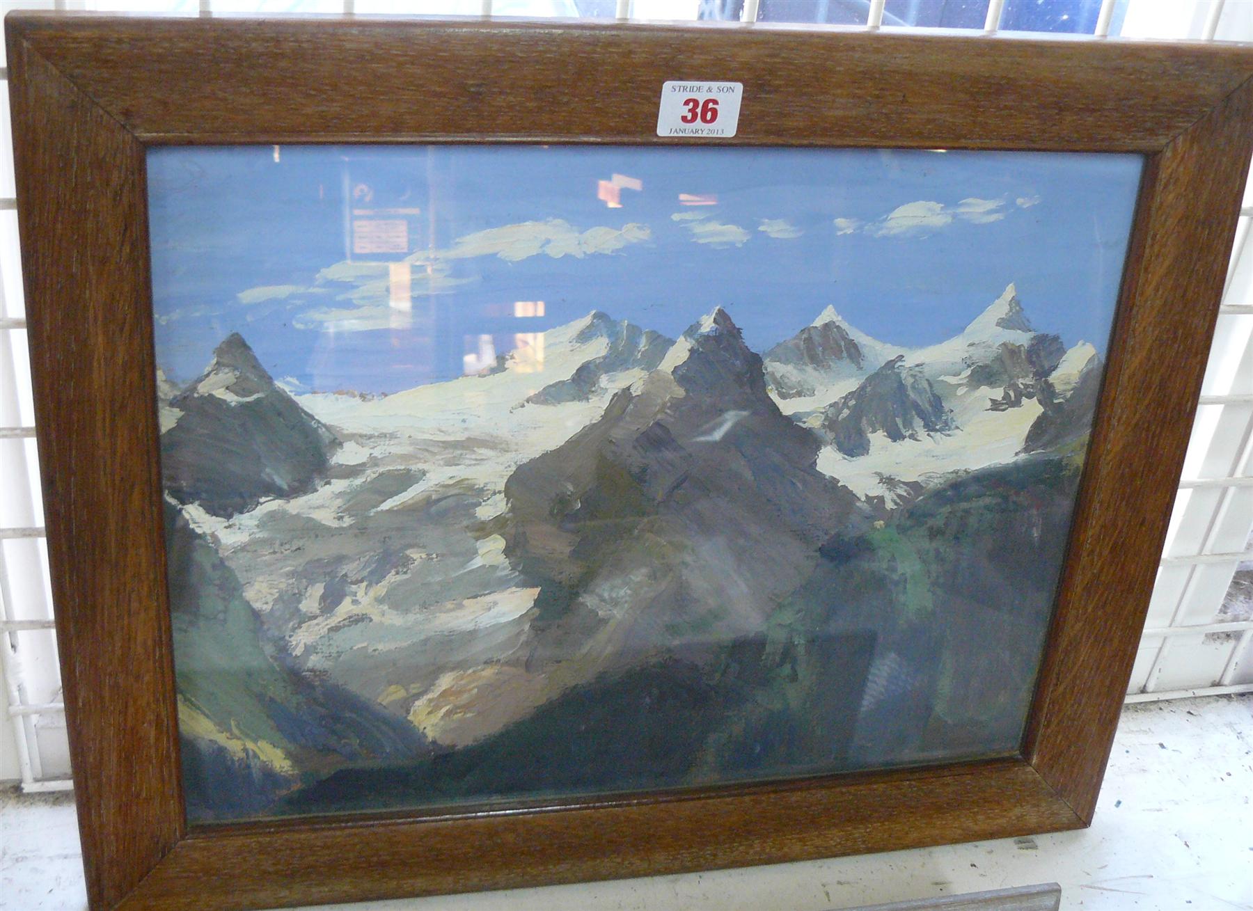 H Clarence Whaite, `The Wetterhorn & Rosenlaui Glacier`, inscribed and dated 1931 verso, oil on