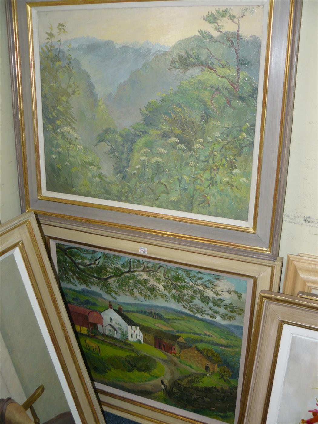 H Clarence Whaite, `Misty Valley, Early Morning, Pennard`; `Cheshire Farm, near Marple`, each