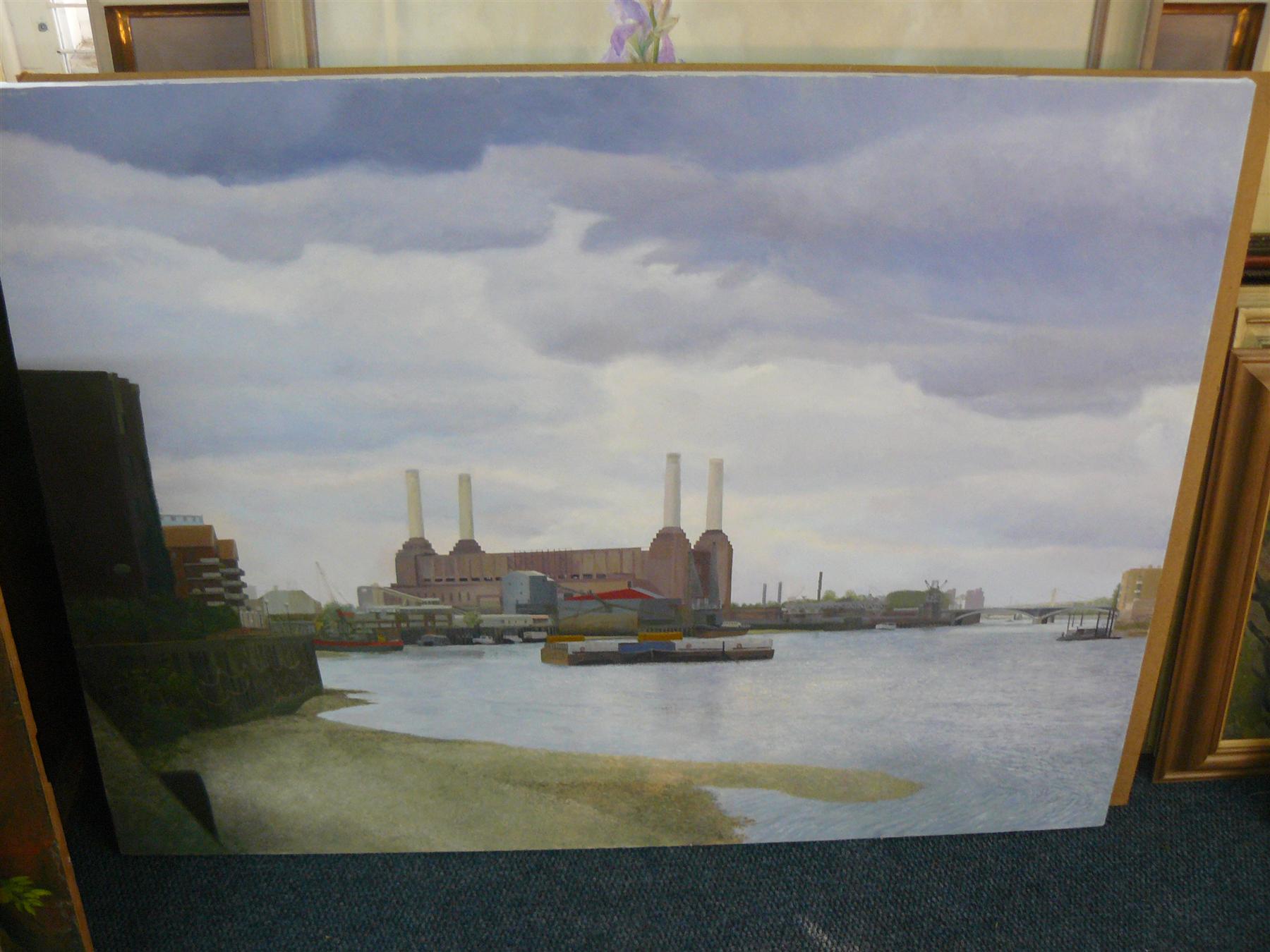 Gillian Whaite, `Battersea Power Station`, inscribed verso, oil on canvas, 91 x 122cm, unframed.