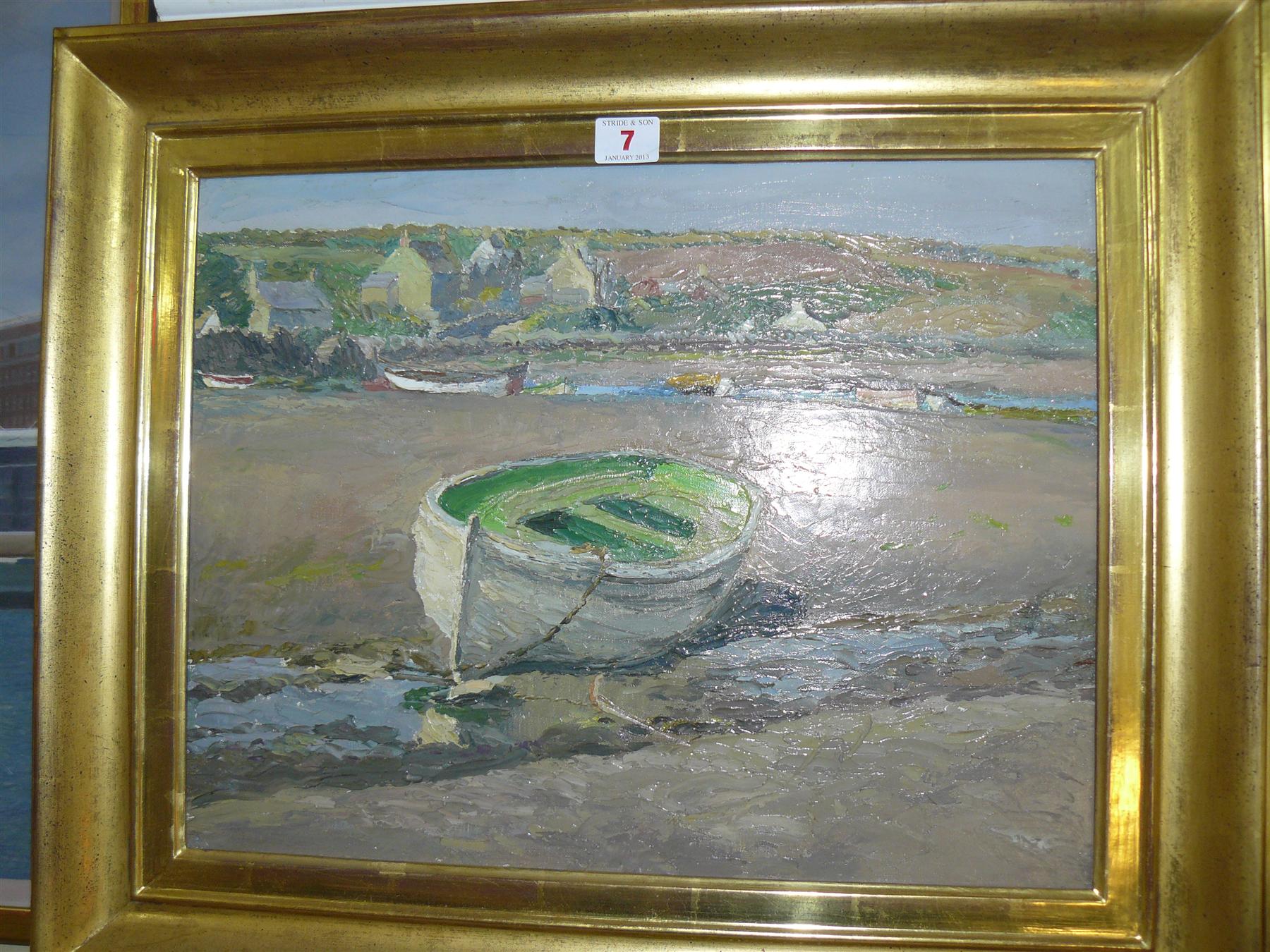 H Clarence Whaite, `Low Tide, Pembrokeshire`, inscribed and dated 1955 verso, oil on canvas, 34 x